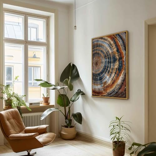 BingruiArt Faux Wood Tree Ring 04 Canvas Wall Art 24x36 Framed - color: Tree Ring - 04, size: 36"L x 24"W