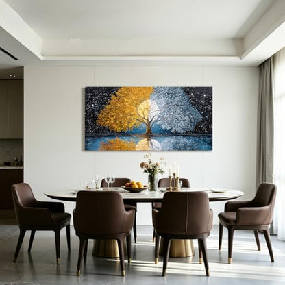 crmotu Modern Oversized Wall Art, Abstract Landscape Wall Pictures 29"x57" - color: Gold and Blue, size: 57"L x 29"W