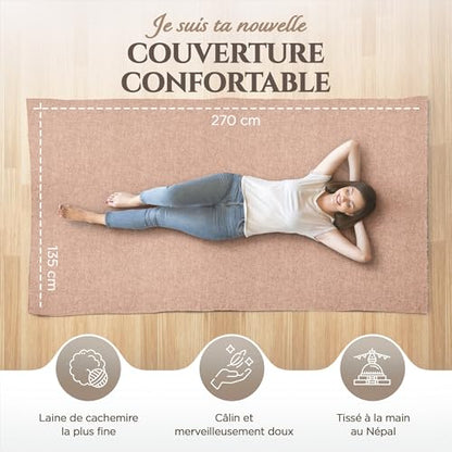 Cashmere Blanket – Hand Woven 100% Cashmere Wool Throw Blanket, 135 x 270 cm – Plain Cozy, and Soft Blanket for Bed, Sofa, or Couch - Made in Nepal - color: Brown