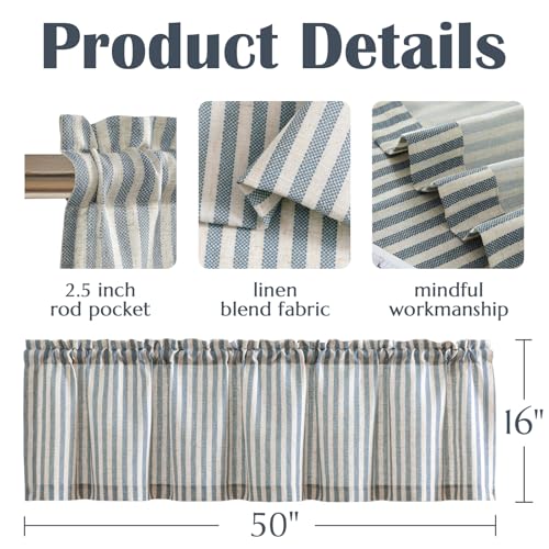 jinchan Linen Boxter Stripe Valances for Window 50 x 16 inch,Blue,1 Panel - color: Boxter Stripe | Blue on Linen, size: 50"W x 16"L (Pack of 1)
