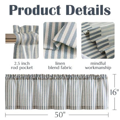 jinchan Linen Boxter Stripe Valances for Window 50 x 16 inch,Blue,1 Panel - color: Boxter Stripe | Blue on Linen, size: 50"W x 16"L (Pack of 1)