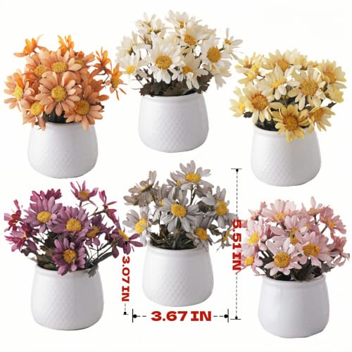 6PCS Artificial Daisy Fall Flower Arrangements with Large Ceramic Pots - color: Fall Multicolor-sunflower