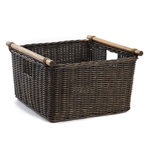 The Basket Lady Deep Pole Handle Wicker Storage Basket, M, Walnut Brown - color: Antique Walnut Brown, size: Medium