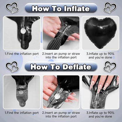 Black Blue Heart Balloons, 12Pcs 18Inch Heart Shaped Balloons - color: Black Blue