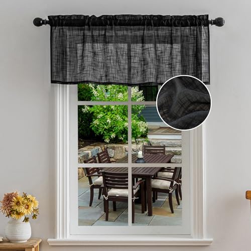 Beda Home Linen Textured Curtain Valance Kitchen Living Room-Black 52Wx18L - color: Black, size: 52"W x 18"L (Pack of 1)