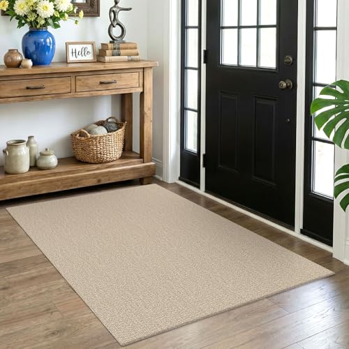 EARTHALL Washable Area Rug, Non Slip Entryway Rug, 4x5 Ft, Sand/Beige - color: Sand/Beige, size: 4' x 5' (Rectangular)