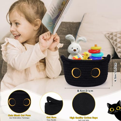 Small Storage Basket, Black Cat Cotton Rope Cute Basket Toy Bin - color: Black, size: 9 × 5 inches