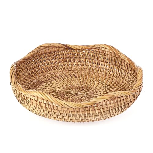 Hipiwe Natural Rattan Tray 8.5" Wicker Key Basket Bowl for Entryway Table - color: Natural Color, size: 8.5 Inch