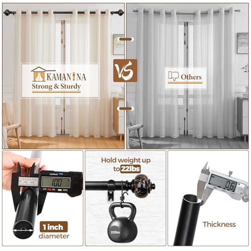 KAMANINA 1 Inch Curtain Rods for Windows 66 to 120 Inch, Black Drapery Rods - color: Black, size: 66-120"
