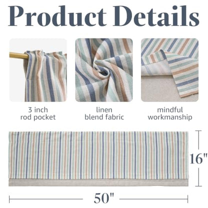 jinchan Stripe Linen Kitchen Valance Curtain, 50x16, 1 Panel, Multi Coastal - color: Striped | Multi Coastal, size: 50"W x 16"L (Pack of 1)