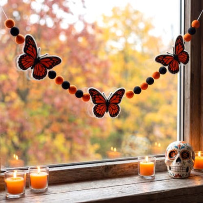 Jansun Day of the Dead Garland 3D Felt Monarch Butterfly Banner Decor - color: Black Qrange