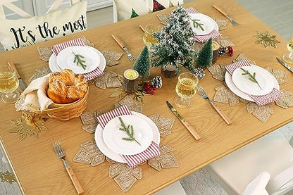 Feuille Christmas Placemats Set of 4 - Snowflake Burlap Holiday Placemats for Round Table, Farmhouse Winter Decor for Christmas Table Decorations - style: Snowflake