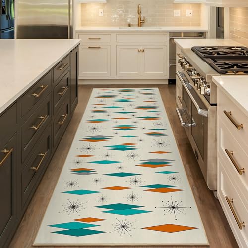 Mid Century Modern Rug Runner for Hallways Atomic Retro Kitchen Runner Rug 2x6 Non Slip Carpet Washable Runners for Hallways Entryway Kitchen Laundry Bedroom Bathroom - color: Modern Retro, size: 2' x 6'