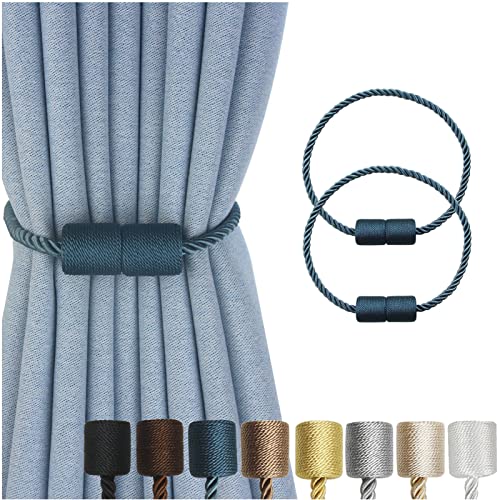 Magnetic Curtain Tiebacks 2 Pack Blue Curtain Rope Tieback Curtain Holders for Drapes Modern Tie Backs Decorative Curtain Holdbacks - color: Blue