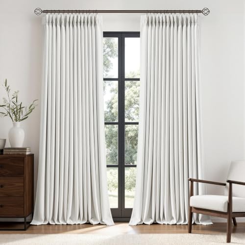 MIULEE Pinch Pleated Blackout Linen Curtains Beige White 2 Panels W50xL102 - color: Beige White, size: 50"W x 102"L (Pack of 2)