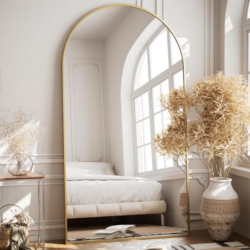 VooBang 35"x78" Gold Large Arched Floor Full Length Dressing Body Mirror - color: Gold, size: 78"L x 35"W