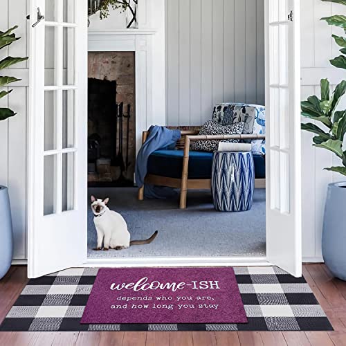 JJUUYOU Welcome Mats Front Door Mat Funny Welcome-ish Doormats Inside Outside Door mats Entryway Mats Low-Profile Resist Dirt Entrance Doormat - color: Welcome Ish-purple, size: 18" x 28"