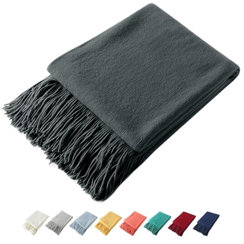 Homiest Charcoal Grey Knitted Throw Blanket with Fringe, 50x60 Inch - color: Charcoal Grey, size: 50" x 60"