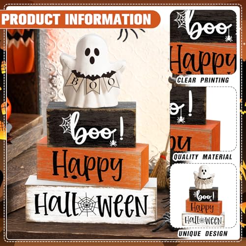 Yousoontic 4 Pcs Halloween Wooden Block Sign, Rustic Farmhouse Decor - style: Halloween Spider