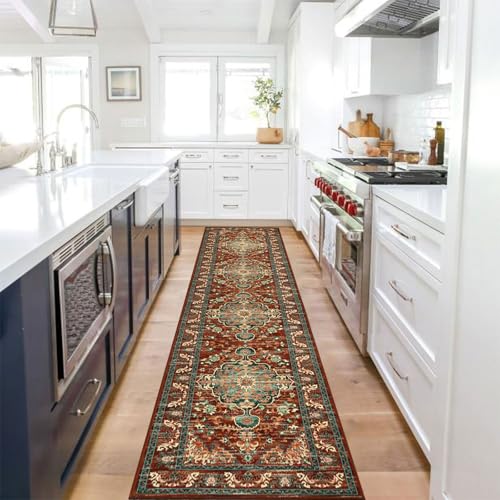 U'Artlines 2' x 10' Boho Hallway Runner Rug, Washable Carpet, Rust＆Teal - color: Rust＆teal, size: 2' x 10' (Runner)