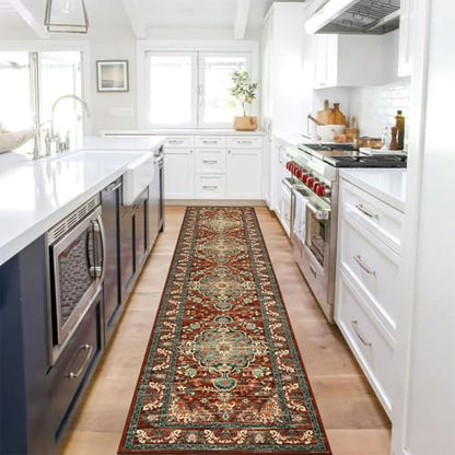 U'Artlines 2' x 10' Boho Hallway Runner Rug, Washable Carpet, Rust＆Teal - color: Rust＆teal, size: 2' x 10' (Runner)
