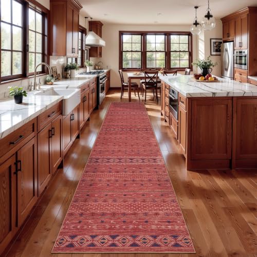 SERISSA 2x12 Washable Non-Slip Boho Runner Rug for Hallway - color: Red Ochre/Multi, size: 2' x 12' (Runner)