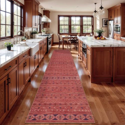 SERISSA 2x12 Washable Non-Slip Boho Runner Rug for Hallway - color: Red Ochre/Multi, size: 2' x 12' (Runner)