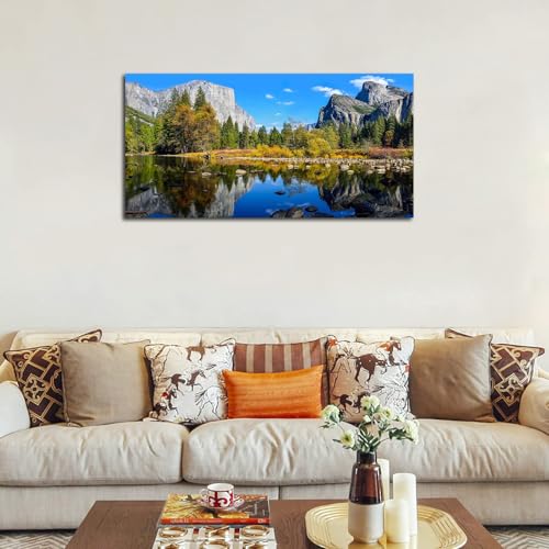 yearainn Nature Canvas Wall Art - Lake Mountain Picture Wall Decor Yosemite National Park Painting Artwork Nature Landscape Canvas Prints for Living Room Bedroom Office Home Decor 29" x 58" - color: Mountain River Nature Landscape, size: 58"L x 29"W