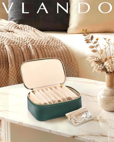 VLANDO Jewelry Travel Case with Clear 8 Velvet Bags,Green - color: 8PCS-Green