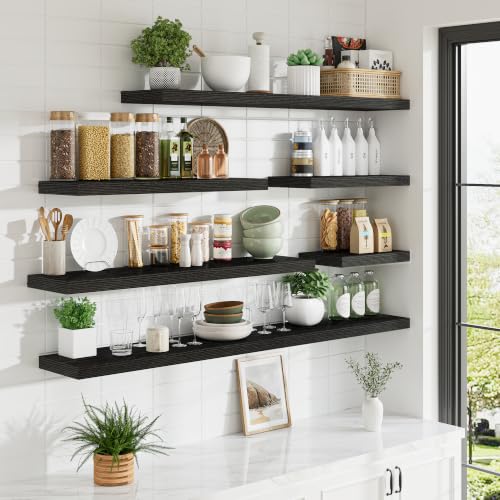 RICHFOCUS 24" Bathroom Floating Shelves for Wall 2Pack|Black - color: Black, size: 24"L x 11.6"D, Set of 2