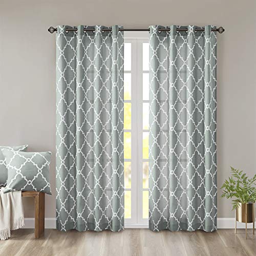 Madison Park Fretwork Print Window Curtain 1 Panel, 50x63 Seafoam/White - color: Seafoam/White, size: 50"W x 63"L (Pack of 1)
