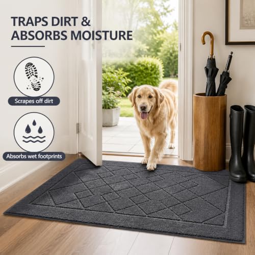 REFETONE Indoor Door Mat, Absorbent Washable Entryway Rug, 20" x 32", Grey - color: Grey, size: 1'8" x 2'8" (Rectangular)