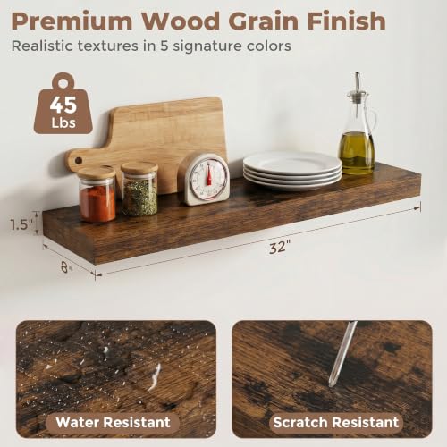 8 inch Deep Floating Shelves for Wall, 32" Wide, Rustic Brown, 2-Pack - color: Rustic Brown, size: 32"W x 8"D, 2p