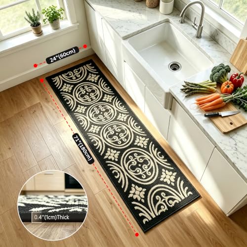 Kitchen Rug Non Slip Washable 24x71 Absorbent Black Runner - size: 24''×71''
