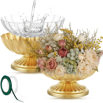 2 Pcs Metal Compote Vase, Floral Centerpiece Bowls, Bright Gold - color: Bright Gold