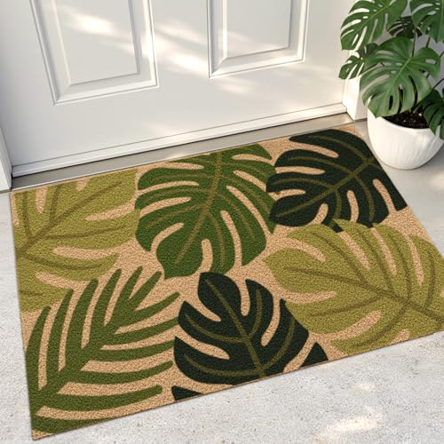 DEXI Front Door Mat Outside Entrance 24x36 Entry Doormat Monstera Leaves - color: Monstera Brown, size: 24" X 36" (Rectangular)