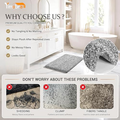 Yimobra Gray&White Bathroom Rugs Non Slip Washable 36X24, Plush Bath Mat - color: Light Gray and White, size: 36" X 24"