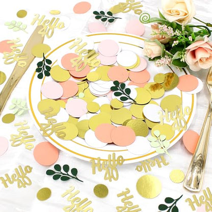 300PC 40TH Birthday Confetti for Table Pink and Sage Green Happy 40TH Birthday Decorations for Women Dots Hello 40 Confetti Scatters Forty Party Decor Supplies - style: Pink Hello 40 Confetti