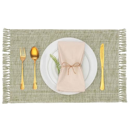 Cotton Placemats Set of 6-13x19 Inch, Woven Chambray Place Mats, Durable & Elegant for Dining Table, Wedding, Restaurant, Machine Washable, Oeko-TEX Certified - Green - color: Green - Chambrey