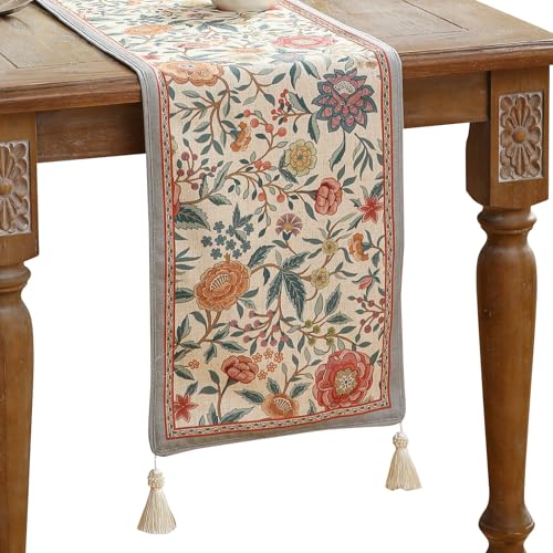 bilin gaier Designer Vintage Linen Table Runner,87"x12"-Flowershadow - color: Flowershadow, size: 12"*87"