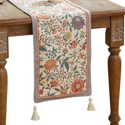 bilin gaier Designer Linen Extra Long Table Runner,118"x12"-Flowershadow - color: Flowershadow, size: 12"*118"