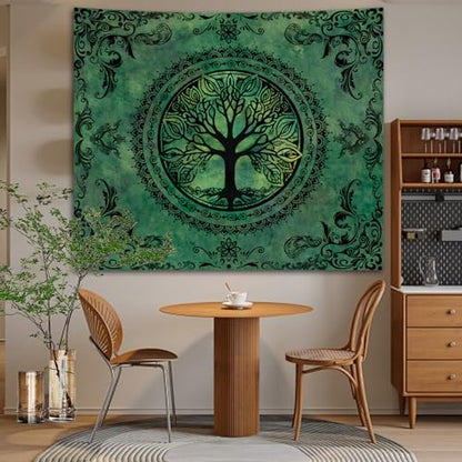 Green Boho Tapestry for Bedroom, Large Hippie Tree of Life Wall Tapestries - color: Green Tapestry, size: 90"L x 71"W