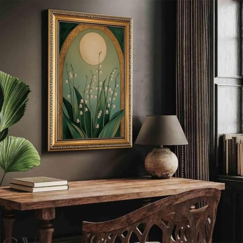 Lily of the Valley Wall Art Moody Picrure Wall Decor Dark Floral Canvas Art - color: Green Floral, size: 24"L x 16"W