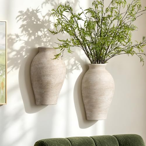 Vanselia 2 Pack Ceramic Wall Vase Home Decor Hanging Planter (12" Retro) - color: 2 Pack Retro-12"