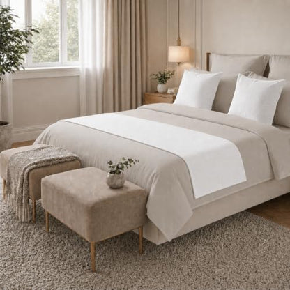 Solid Bed Runner Set,2 Pillow Covers,White,70.9x19.7in - color: White, size: Twin/Twin XL