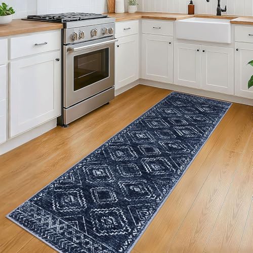 KILOCOCO Washable Runner Rug 2x6 ft Non Slip Hallway Runners, Dark Blue - color: Dark Blue, size: 2' x 6' (Runner)