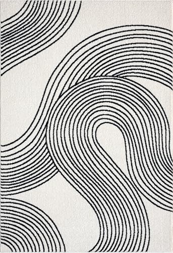 Abani Cream and Black Swirl Area Rug | 5" x 8" Beige Carpet with Wave Pattern | Modern Rug for Living Room, Bedroom and Office | Nuevo Collection - color: Cream, size: 5'3" x 7'6" (Rectangular)