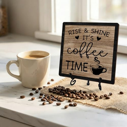 Funny Coffee Bar Decor, 5"x5" Coffee Bar Sign - color: Earthy Medium Oak