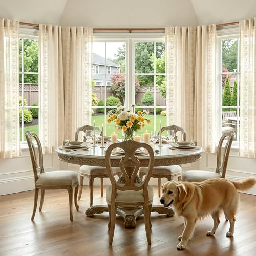 jinchan Floral Linen Curtains, Back Tab 54x63 Inch, 2 Panels Ivory - color: S | Ivory on Beige, size: 54"W x 63"L (Pack of 2)