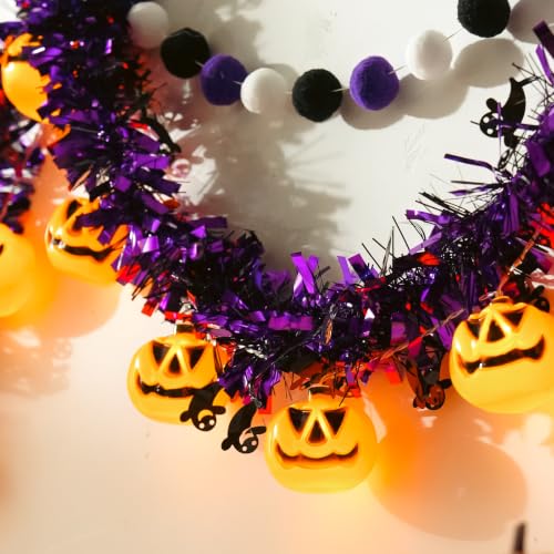 Halloween Garland with Lights, Halloween Tinsel Garland 10FT 20LED - color: Black Purple